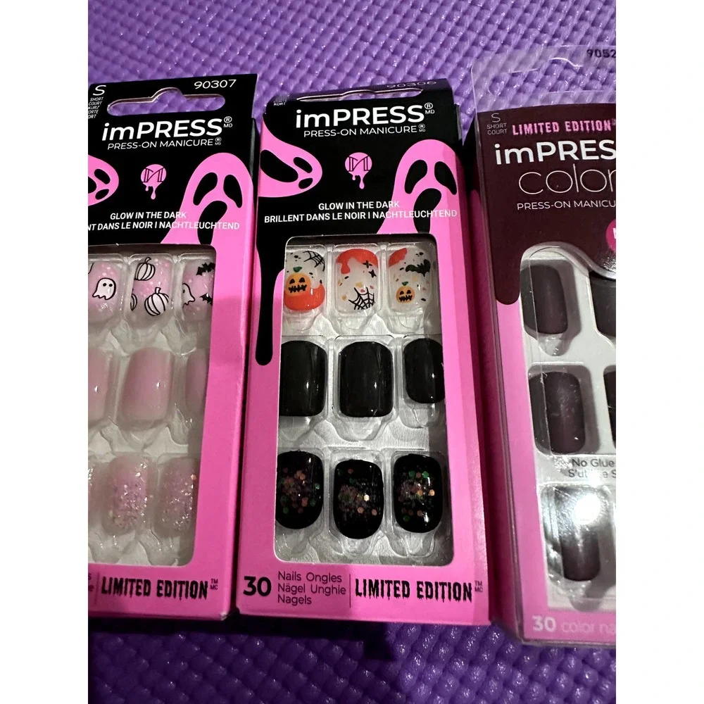 New 3 Set imPRESS Glow In The Dark Halloween Limited Edition Press On Nails